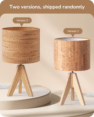 EDISHINE Small Table Lamp, Wooden Tripod Nightstand Lamp with Bark Linen Shade, Farmhouse Bedside Lamp for Nursery, Bedroom, Kids Room, Office, Reading Desk, 14.2 Inch, E26 Socket, ON/Off Switch - color: Natural Wood&Bark-textured Shade
