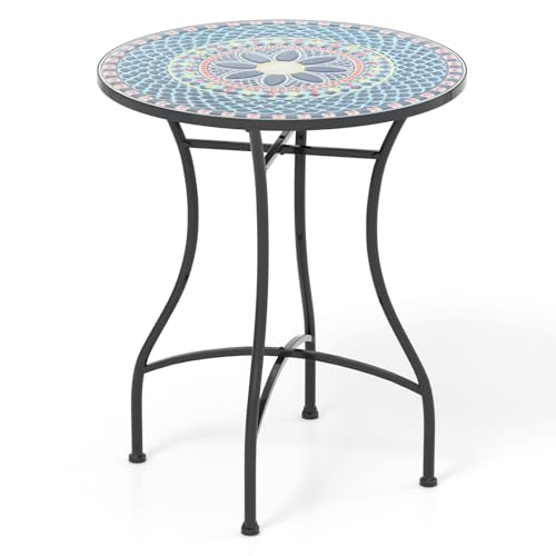 Giantex 24 Inch Patio Bistro Table, Mosaic Round Table w/Ceramic Tile Tabletop, Heavy-Duty Metal Structure, Outdoor Dining Table for Backyard, Garden, Porch (Multicolor (Floral Pattern)) - color: Multicolor (Floral Pattern)