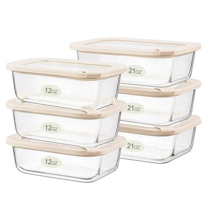 Urban Green Glass Food Storage Containers with Glass Lids, Microwave Safe Food Container Set, Aitight Meal Prep Container Set, LeakProof, 100% Plastic Free, 6 Pack - color: Ivory White - 6RT