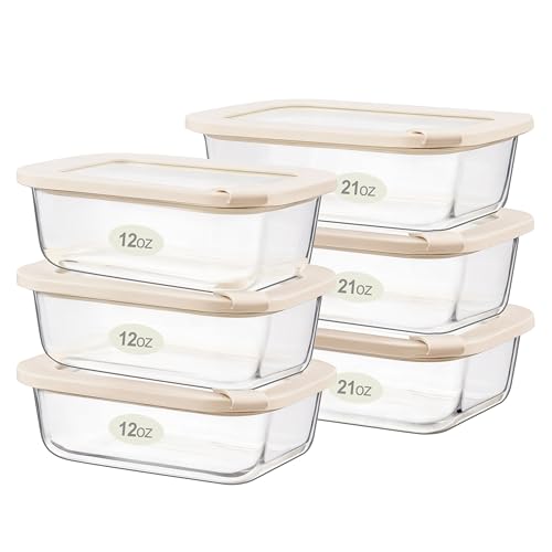 Urban Green Glass Food Storage Containers with Glass Lids, Microwave Safe Food Container Set, Aitight Meal Prep Container Set, LeakProof, 100% Plastic Free, 6 Pack - color: Ivory White - 6RT