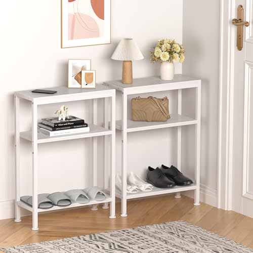 Narrow Side Table for Small Space, 3 Tier Slim End Table, Thin Nightstand, Skinny Snack Couch Table, Sofa Bedside Table, Tall Plant Stand in Living Room, Bedroom, Study, Kitchen and Balcony (White) - color: White, size: 3-Tier (7.9''D*17''W*26.6''H)