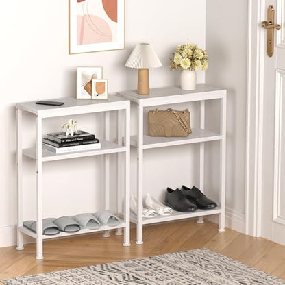 Narrow Side Table for Small Space, 3 Tier Slim End Table, Thin Nightstand, Skinny Snack Couch Table, Sofa Bedside Table, Tall Plant Stand in Living Room, Bedroom, Study, Kitchen and Balcony (White) - color: White, size: 3-Tier (7.9''D*17''W*26.6''H)
