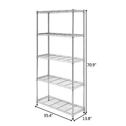 5-Tier Shelf, Adjustable Wire Metal Rack Shelving, Heavy Duty Standing Storage Shelves, Garage, Kitchen, Office, Bathroom, Shelfs Easy Assembly, 35" W x 14" D x 71" H, Chrome - color: Chrome, size: 5-tier 35.43"W x 13.78"D x 70.87"H