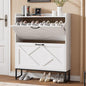 Nicetree Shoe Storage Cabinet with 2 Flip Drawers, Freestanding Shoe Organizer, Shoe Cabinet with Metal Legs, Narrow Shoe Rack Cabinet, Farmhouse Slim Shoe Cabinet for Entryway, Foyer, Hallway, White - color: White