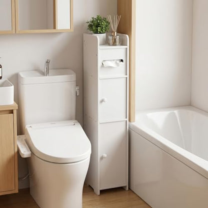 LuiceABC Slim Toilet Paper Holder Stand, Over The Toilet Storage Cabinet | Corner Shelf for Bathroom, Small Space, White, 31.49 X 6.69 X 6.69 INCH - size: 6.69 x 6.69 x 31.49 inch