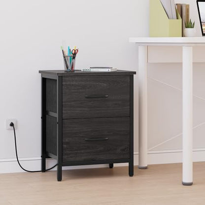 Vagusicc Nightstand with Charging Station, Bedside Table with USB Ports and Outlet, End Table Side Table with 2 Fabric Drawers for Bedroom, Living Room, Gray Walnut - color: Gray Walnut (1 Pack)