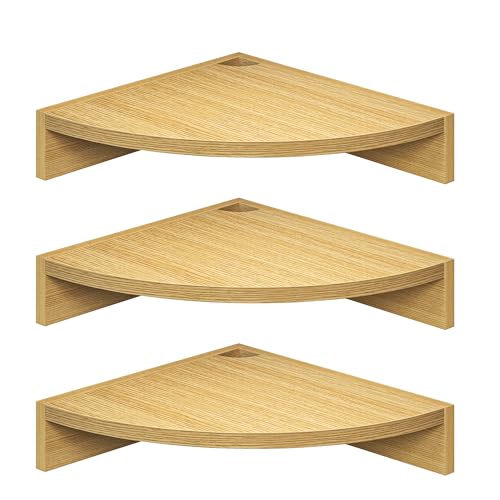 Fun Memories Corner Shelf Wall Mount, Wood Floating Corner Shelves, Corner Wall Shelf for Bedroom, Bathroom, Kitchen, Living Room (Oak, 3 Pack) - color: Oak - Set of 3