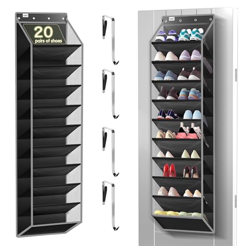 Kotkn 10 Tier Over The Door Organizer - Heavy Duty Hanging Storage Rack with Sturdy Oxford Fabric, Holds 20+ Pairs of Footwear, Boots & Sneakers, Saves 50% Closet Space (Black) - color: 10-cell Black