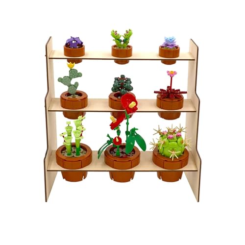 Wood Plant Shelf Compatible with LEGO Icons 10329 Tiny Plants – Greenhouse-Style 3-Tier Baltic Birch Display – Set Not Included