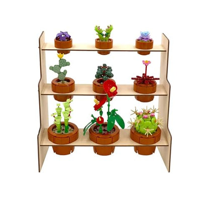 Wood Plant Shelf Compatible with LEGO Icons 10329 Tiny Plants – Greenhouse-Style 3-Tier Baltic Birch Display – Set Not Included