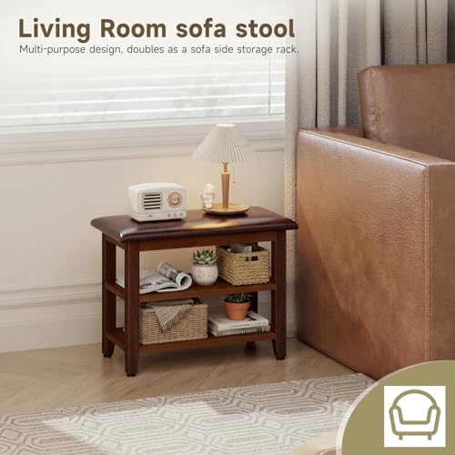 Shoe Bench with Leather Cushion,Rubberwood Bench with Shoe Rack | 2-Tier Shoe Storage Organizer for Entryway,Hallway,Living Room - size: 2-Tier-23.6"