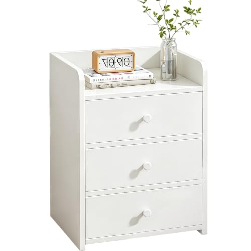 White NightStand Modern Small Home Side Tables Bedside Table with Drawers Bedroom Storage Cabinet Rental Room Living Room(12.6x10.2x18.9inch) Need to Assemble by oneself