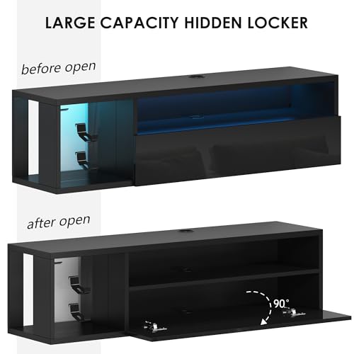 sogesfurniture 39.3'' TV Stand, Floating Entertainment Center with Lights, Modern Media Console with Storage, Wall Mounted LED TV Stand for Living Room, Black - size: 39.3"-Black