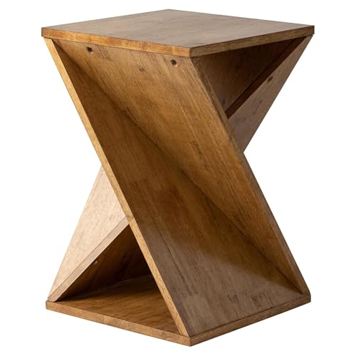 COZAYH Rustic Farmhouse Geometric Style End Table with Twisted X Base, Modern Square Accent Side Table for Living Room, Bedroom, or Office, Brown - color: Natural Wood