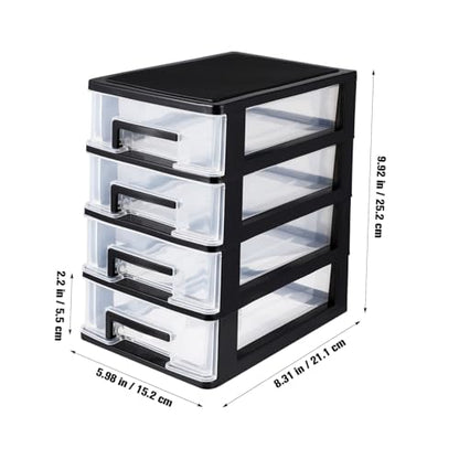 Angoily 4 Drawer Desk Organizer, Plastic Home Office Storage Organizer, Makeup Organizer Storage Station Cube, Cosmetics Jewelry Storage Box, 4 Drawer for Bathroom, Desk, Office (8.31x5.98x9.92 Inch) | Transparent Station Cube, Cosmetics Jewelry Storage B