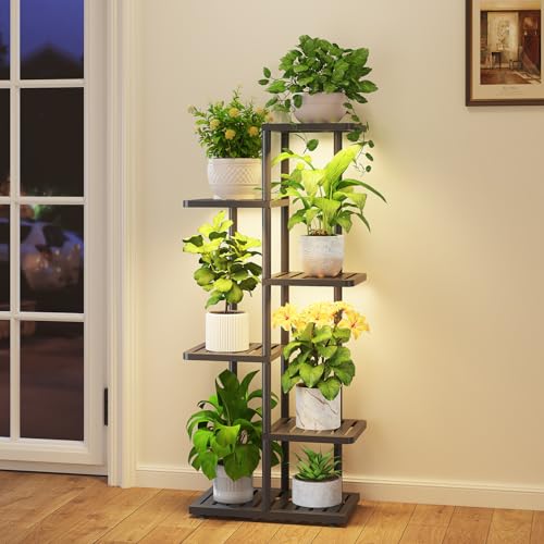 iDavosic.ly Plant Stand with Grow Light Indoor Outdoor, 5-Tier Tall Metal Flower Shelf for Heavy-Duty Large Planters, Corner Orchid Display Rack for Living Room Balcony Patio Porch, Modern Black - color: Black with Light, size: 5 Tier