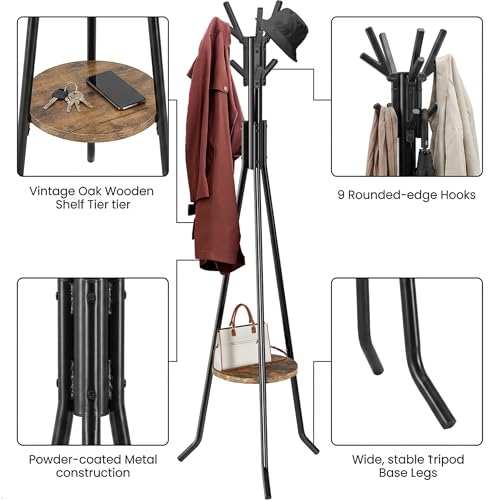 Simple Houseware Freestanding Coat Rack with Shelf, 9 hooks, Black - color: Black, style: Modern