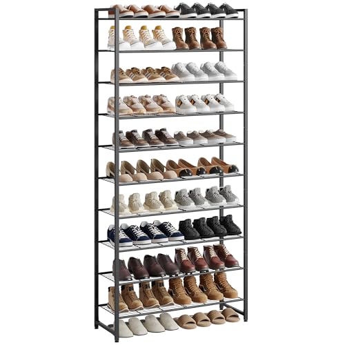 Nunsino Shoe Rack for Closet, Metal Shoe Organizer, 10 Tier Garage Shoe Rack Max Holds 50 Pairs,Shoe Storage Shelf,Entryway, Black - color: Black, size: 10 Tier