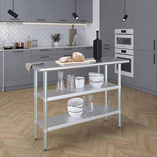 Stainless Steel Work Table with 2 Shelves | Metal Utility Table | Commercial & Residential NSF Utility (Stainless Steel Table with 2 Shelves, 48" Long x 18" Deep) - size: 48" Long x 18" Deep