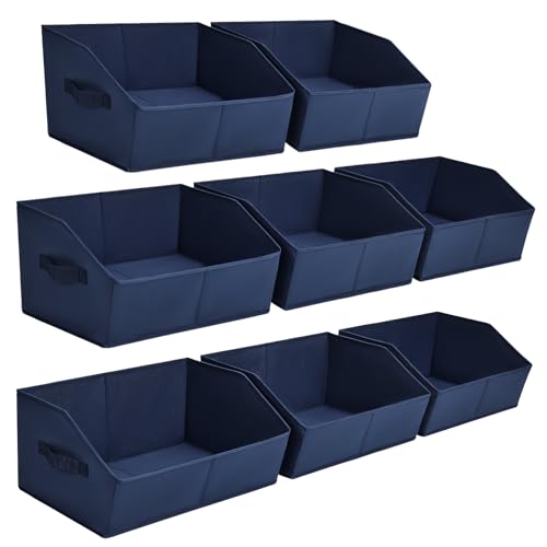 Closet Baskets for Shelves Trapezoid - Decorative Storage Baskets with Handle, Closet Bins for Organization, Shelf Storage Bins for Clothes, Books, Home, Office, 8 Pack, Navy Blue - color: Navy Blue, size: Large -8 Pack