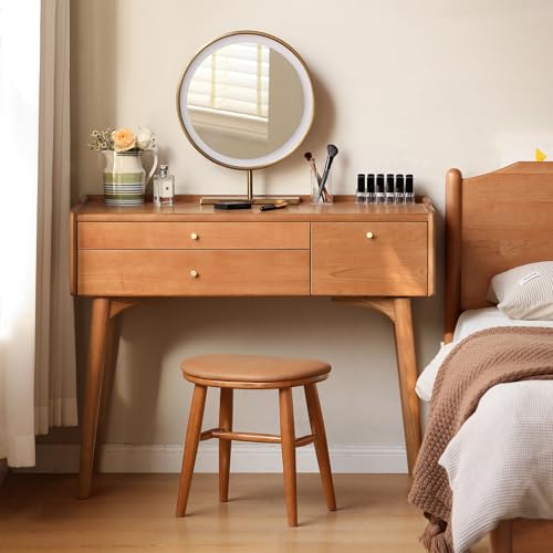 Cherry Wood Vanity Desk, Makeup Table for Bedroom, Small Study Desk Writing Table for Girls Teens, 18" D x 40" W x 32" H, Vanity Table Only - color: Chery Wood, size: 40" W