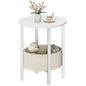 Vagusicc Round Side Table End Table with Storage Basket, Small Side Table Round Nightstand for Small Spaces, Tall Oval End Table with Steel Frame, Coffee Bedside Table for Living Room Bedroom, White - color: White