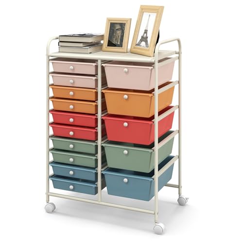 GLACER 15 Drawers Rolling Storage Cart, Steel Frame Craft Organizer Cart | Utility Cart w/Lockable Wheels & Sleek Handle, Mobile Art & Tool Supply Trolley for Teacher, Home, School, Office (Colorful) - color: Colorful, size: 15 Drawers (5 Big +10 Small)