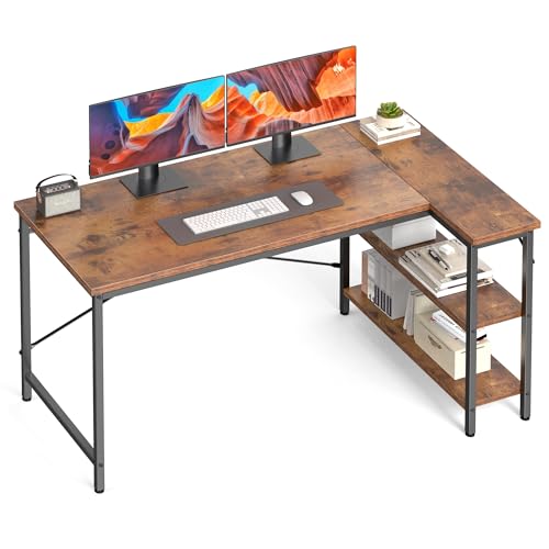 DUMOS L Shaped Desk, 39 Inch Computer Gaming Corner Desks with Shelves | Home Office PC Table, Writing Working Study Desk for Bedroom Dorm, Reversible Design, Rustic Brown - color: Rustic Brown, size: 39 in