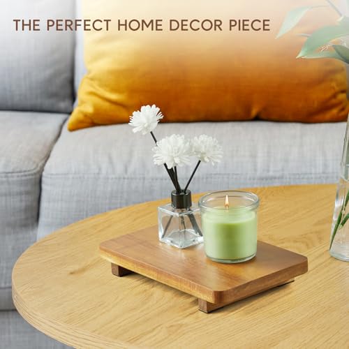 Small Acacia Wood Bathroom Tray Pedestal Stand Farmhouse Kitchen Decor Decorative Wooden Riser Soap Dish Sponge Holder for Vanity, Counter, Sink, 9" x 5.7" - size: 9" x 5.7" x 1.2"