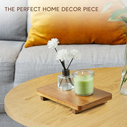 Small Acacia Wood Bathroom Tray Pedestal Stand Farmhouse Kitchen Decor Decorative Wooden Riser Soap Dish Sponge Holder for Vanity, Counter, Sink, 9" x 5.7" - size: 9" x 5.7" x 1.2"