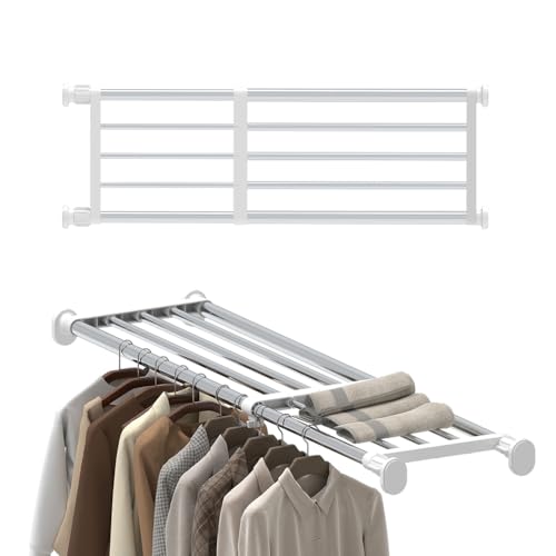 Hershii Tension Shelf Expandable Rod Closet System Heavy Duty Clothes Hanger Adjustable DIY Storage Organizer Shoe Rack - color: Ivory, size: 23.62 - 39.37 inches