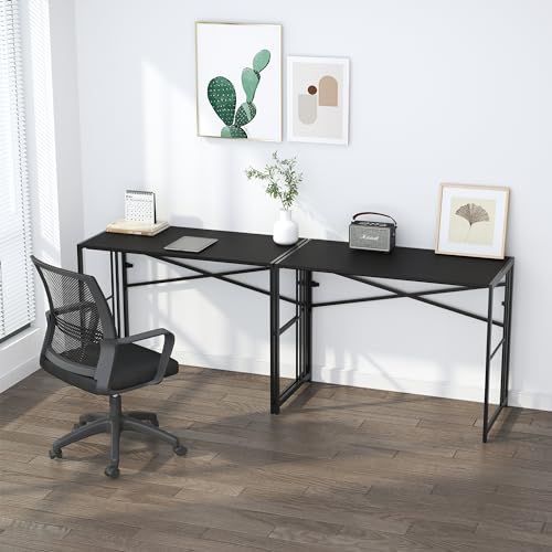 Lutown-Teen Folding Desk 40 inch Writing Gaming Computer Camping Desk, No Assembly Required Home Office Table, Black - color: Black, size: 40 Inch