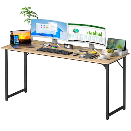 PayLessHere | 63 Inch Computer Desk | Nature | Office Desk with Metal Frame, Adjustable Feet | Water-Resistant, Scratchproof Surface | Sturdy Writing Table for Home Office or Study | Pack of 1 - color: Nature, size: 63 Inch