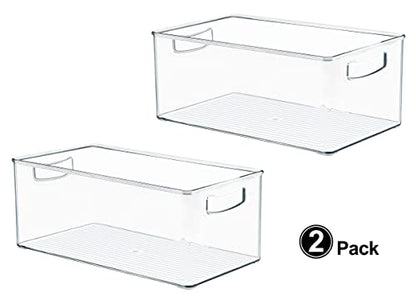 Hudgan 2 Pack Straight Sides Stackable Pantry Organizer Bins for Home Edit - 13.5''L x 7.5''W x 5.5''H - size: 2 XL