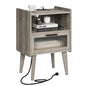 MMEOLUOOK Nightstand with Charging Station, Bedside Tables Oak Grey End Table Side Table with 2 Tiers Storage Space, for Bedroom Living Room MLBZ07GE - color: Oak Gray