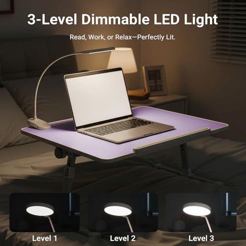 iXTRA Adjustable Laptop Lap Desk with Cooling Fan USB Light for Adults - color: Purple,70x45cm
