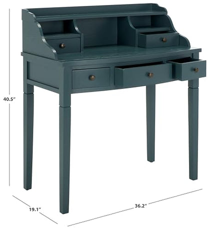 SAFAVIEH Furniture - Landon 5-Drawer Writing Desk - Teal - Solid Wood - Classic Hutch Design - Ideal for Home Office, Living Room, Den, 36.2" W x 19.1" D x 40.5" H (AMH6516E) - color: Teal