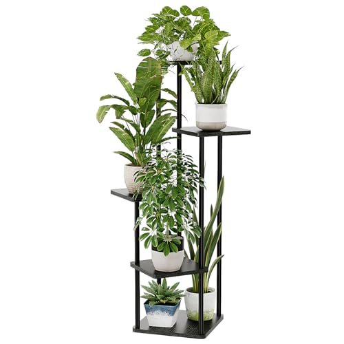 Bamworld Black Plant Stand Indoor 5 Tier Plant Shelf for Multiple Plants Corner Flower Stand Metal Wood Plant Table for Patio Garden Balcony Living Room Bedroom - color: Dark Brown, size: 5 Tier