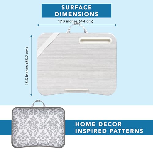 LAPGEAR Designer Lap Desk – Gray Damask, 2-Pack with Storage Basket - color: Gray Damask, size: 2-Pack + Basket
