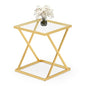 Square End Table with Tempered Glass Top, Stylish X-Shaped Metal Frame, Living Room Coffee Table, Sofa Side Table, Accent Tables for Small Spaces, Modern Bedside Table for Bedroom (Gold) - color: Gold, style: Style 3
