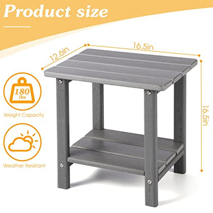 Apolimi Adirondack Outdoor Side Table, 2-Tier Sturdy Patio End Table Weather Resistant, 16.5" Solid Side Table for Patio, Pool, Porch - color: Light Grey