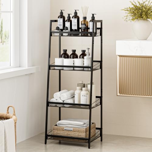 Masupu 4 Tier Bathroom Shelf, Bathroom Organizer and Storage for Small Space, Free-Standing Metal Rack Shelves Waterproof for Kitchen, Bathroom, Laundry, Toilet, Black - color: Black, size: 4 Tiers(40.1''H)
