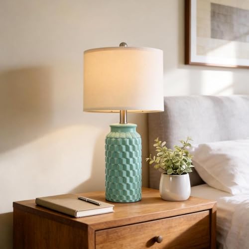USumkky 20.5" Ceramic Table Lamps Set of 2 - Modern Farmhouse & Boho Style, Bedside Nightstand Lamps for Bedroom, Living Room End Table Lamps, Small Desk Lamp(Tiffany Blue) - color: 20.5" Tiffany Blue-2 Pack