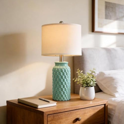 USumkky 20.5" Ceramic Table Lamps Set of 2 - Modern Farmhouse & Boho Style, Bedside Nightstand Lamps for Bedroom, Living Room End Table Lamps, Small Desk Lamp(Tiffany Blue) - color: 20.5" Tiffany Blue-2 Pack