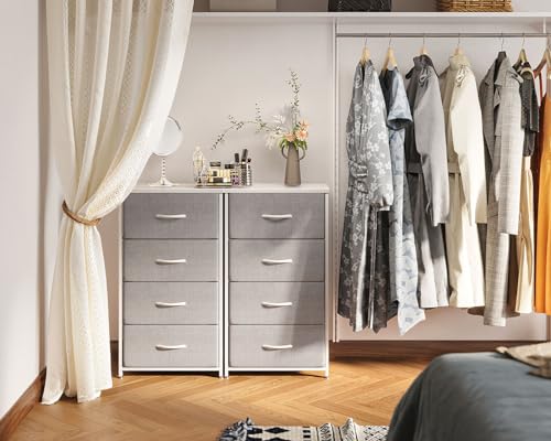 AODK Small Dresser for Bedroom with 4 Storage Drawers, Light Grey | Dressers Chest of Drawers Fabric Dresser with Sturdy Steel Frame, Dressers for Closet with Wood Top - color: Light Grey