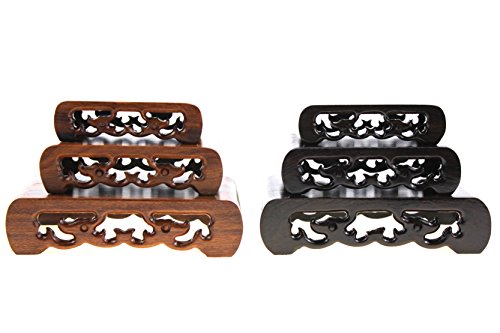 Oriental Furniture Chinese Rosewood Solid Mahagony Wood Display Stand Wooden Mini Base Stands Pedestal Rectangle Rectangular Shape with Carved 3 Pieces Sell by Set (Ebony Black Wood (3pieces/Set))