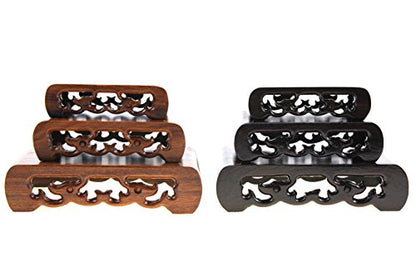 Oriental Furniture Chinese Rosewood Solid Mahagony Wood Display Stand Wooden Mini Base Stands Pedestal Rectangle Rectangular Shape with Carved 3 Pieces Sell by Set (Ebony Black Wood (3pieces/Set))
