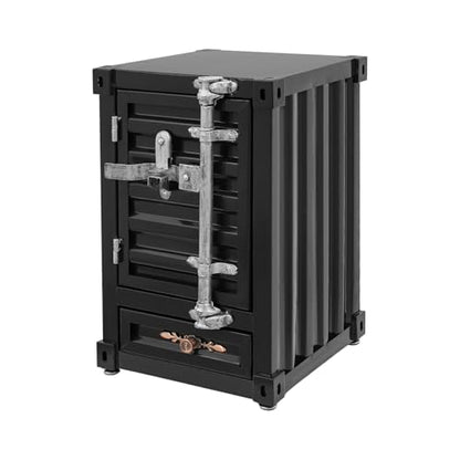 Industrial Metal Container Side Table, 3-Tier End Tables with Drawers, Bedside Table, Container Style Locker Wrought, Retro Style Metal Container Cabinet for Bar/Bedroom/Garage (Black) - color: Black