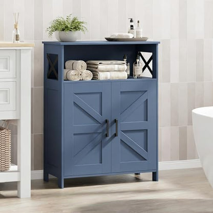 Homhedy Farmhouse Bathroom Storage Cabinet with 2 Doors, Toilet Paper Cabinet with Adjustable Shelf, Small Bathroom Cabinet for Kitchen/Laundry/Living Room, 11.8 x 23.6 x 31.5 Inches, Blue - color: Blue