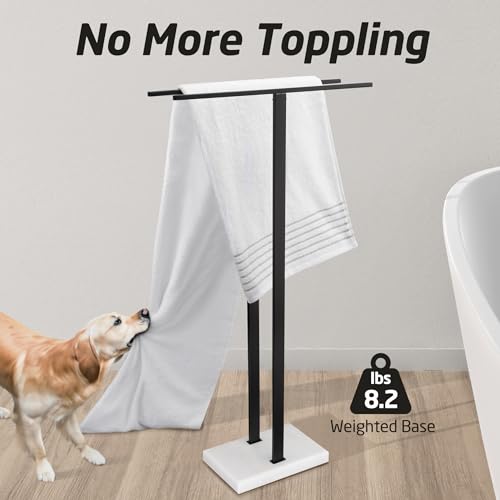 KES Standing Towel Rack, 37", Marble Base, 304 Stainless Steel, Matte Black | Equal-Height, Fits Large Bath Towels, 8.23 Lbs Weighted Marble Base, T-Shaped 18/8 Stainless Steel Rust Resistant, Bathroom - color: White Marble & Black Bar, size: 37" H (Equal